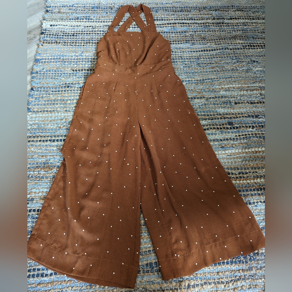 lovestitch Rust Brown Polka Dot Wide-Leg Jumpsuit